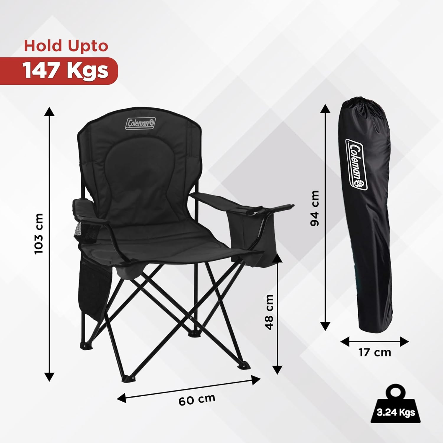 Coleman Carlsbad Dark Room Camping Tent with Screened Porch, 4/6 Person, and Folding Beach Chair with Cooler O37304