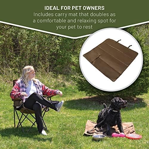 TIMBER RIDGE Collapsible Chair with Armrests, Cup Holder & Carry Mat, Earth Brown P53189