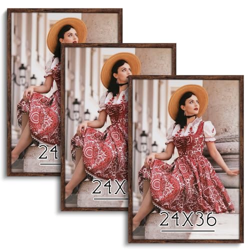 HLiWEGNS 3Pack 20x27 Picture Frame, Matte Gold 20x27 Puzzle Frame, Wall Gallery Frame 27x20 Frame, Modern Golden Picture Frame for Print, Photo, Artwork, Puzzle, Movice Poster Display