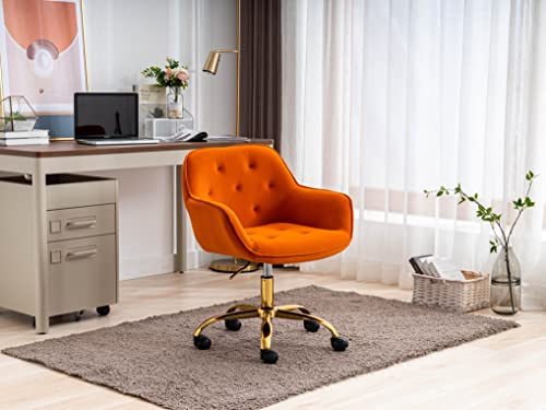 ZOBIDO Comfy Velvet Swivel Task Chair with Wheels for Home Office, Dark Orange Z487