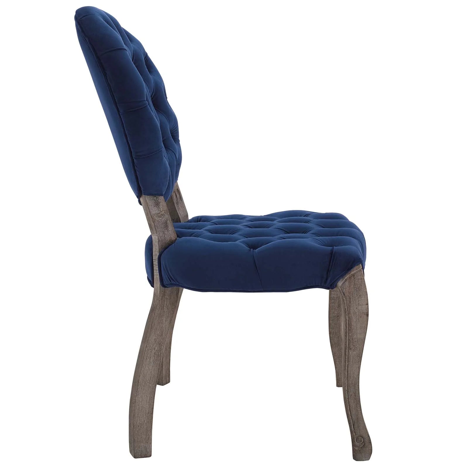 Navy Blue Velvet Vintage Side Chair with Wood Frame D4348