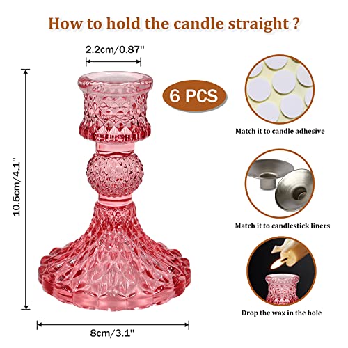 Champagne Diamond Glass Candlestick Holders Set of 6 for Table Centerpiece N527
