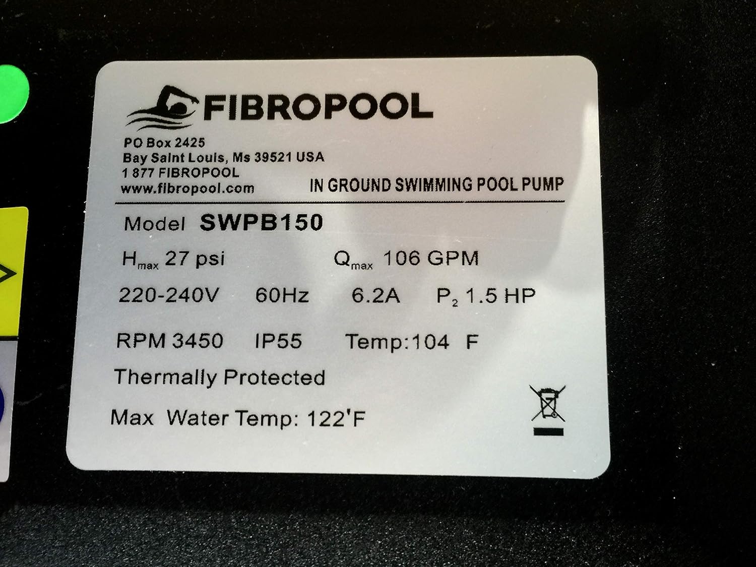 FibroPool 1.5 HP Swimming Pool Pump for In Ground Pools and Spas X7785