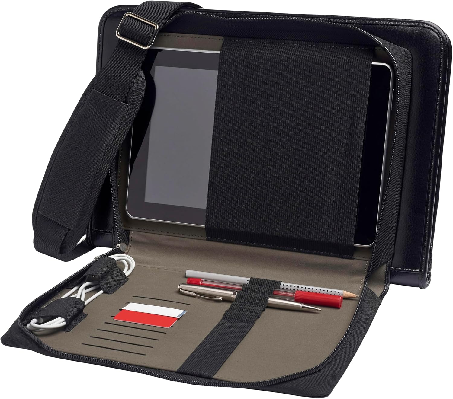 Black Leather Laptop Messenger Case for 15.6" Laptop Q7442