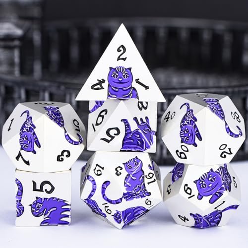 Metal DND Cat Dice 7PCS Polyhedral RPG Dice Set with Gift Case B373640