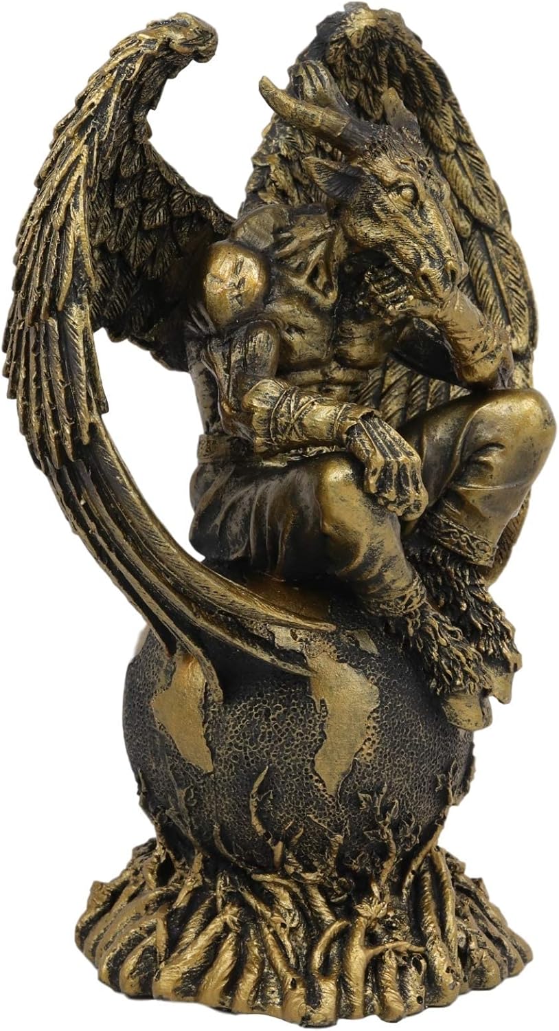 Ebros Gift Sabbatic Goat Baphomet Sitting on Globe Statue 7.75" Tall Q365810