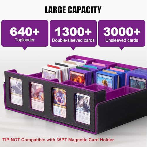 Trading Card Storage Box with Commander Display, 5-Row Deck Case, Black Purple B7043