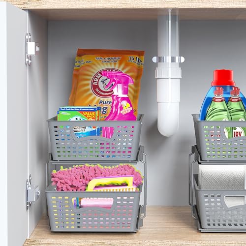 Simple Houseware 2 Tier Pull-Out Bathroom Organizer Tray, Brown B366917