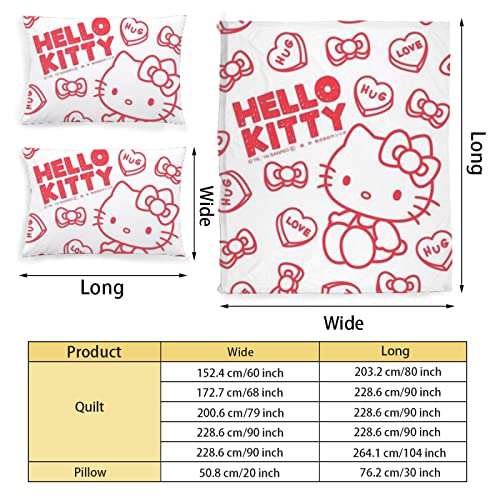 Pink Black Hello Cat Kitty 3pcs Comforter Duvet Cover Set L690