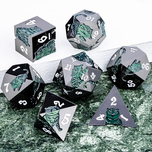 Metal DND Cat Dice 7PCS Polyhedral RPG Dice Set with Gift Case B373640