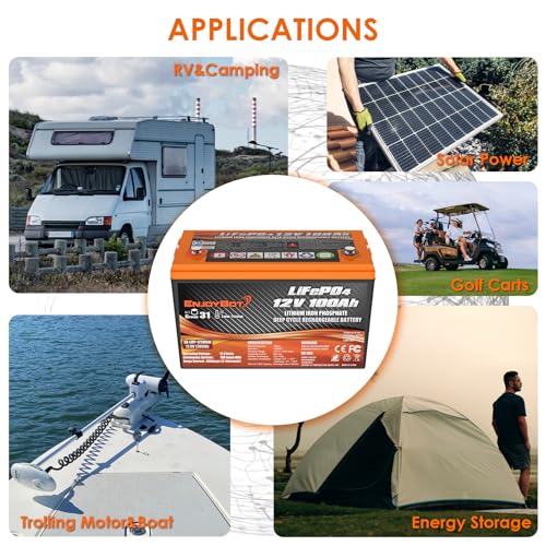Enjoybot 12V 100Ah LiFePO4 Battery with 100A BMS, Group 31, Low Temp Cut Off A722