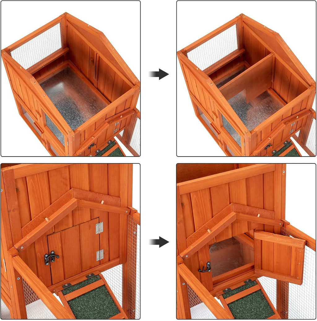 61" Wooden Chicken Coop with Waterproof Roof and Run W9953