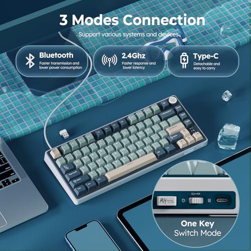 RK ROYAL KLUDGE R75 Wireless Mechanical Keyboard, 75% Custom Gaming Keyboard with RGB, Knob & PBT Keycaps F868