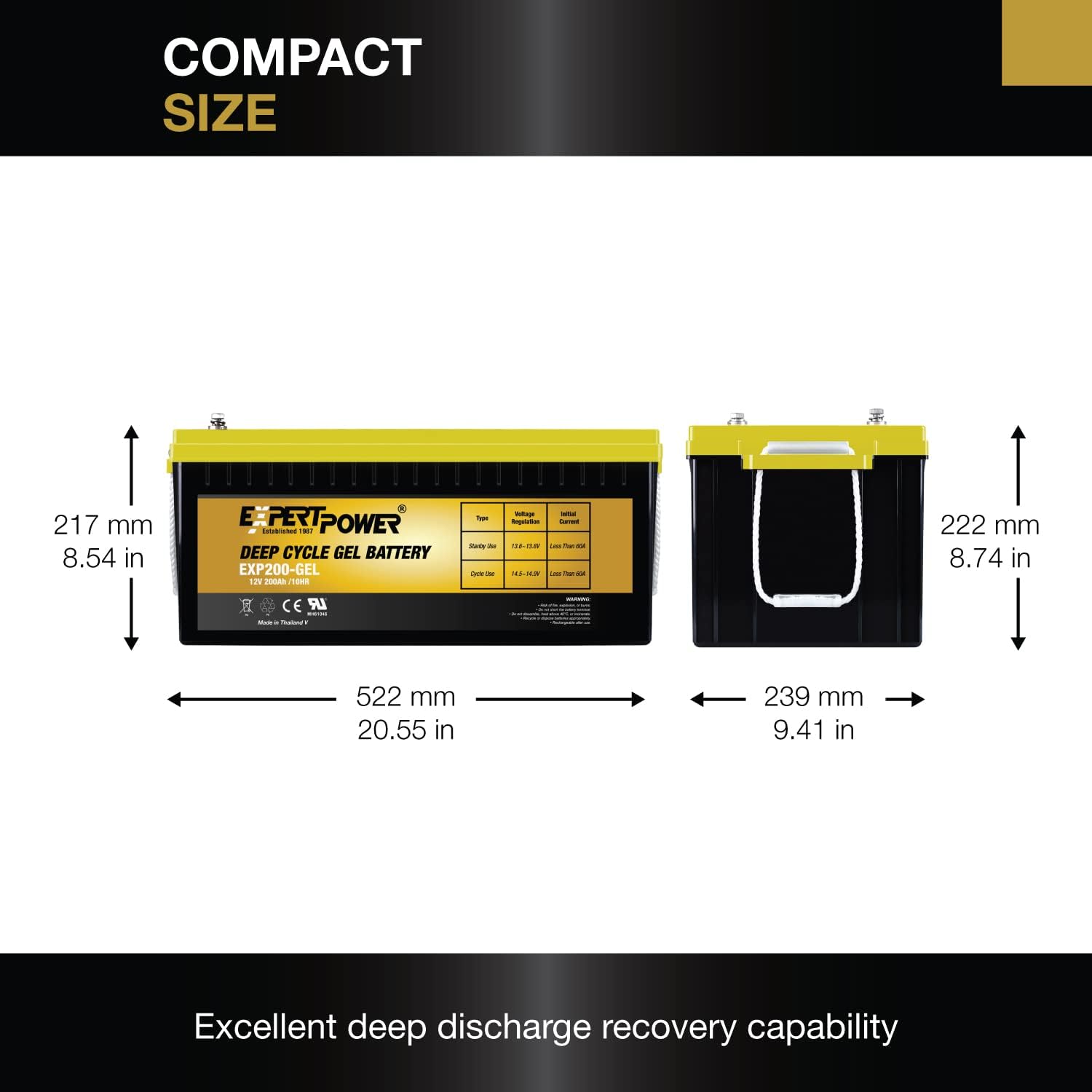 ExpertPower Deep Cycle 12V 200AH VRLA GEL Battery for Solar RV Marine W716466