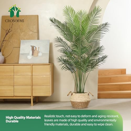 CROSOFMI Artificial Areca Palm Plant 6Ft Fake Tropical Tree in Pot H2353