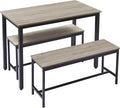 43.3 inches, 3-Piece Dining Furniture Set, Kitchen Small Dining Area with 2 Benches and Dining Table, Space Saving for 4 People, Gray and Black