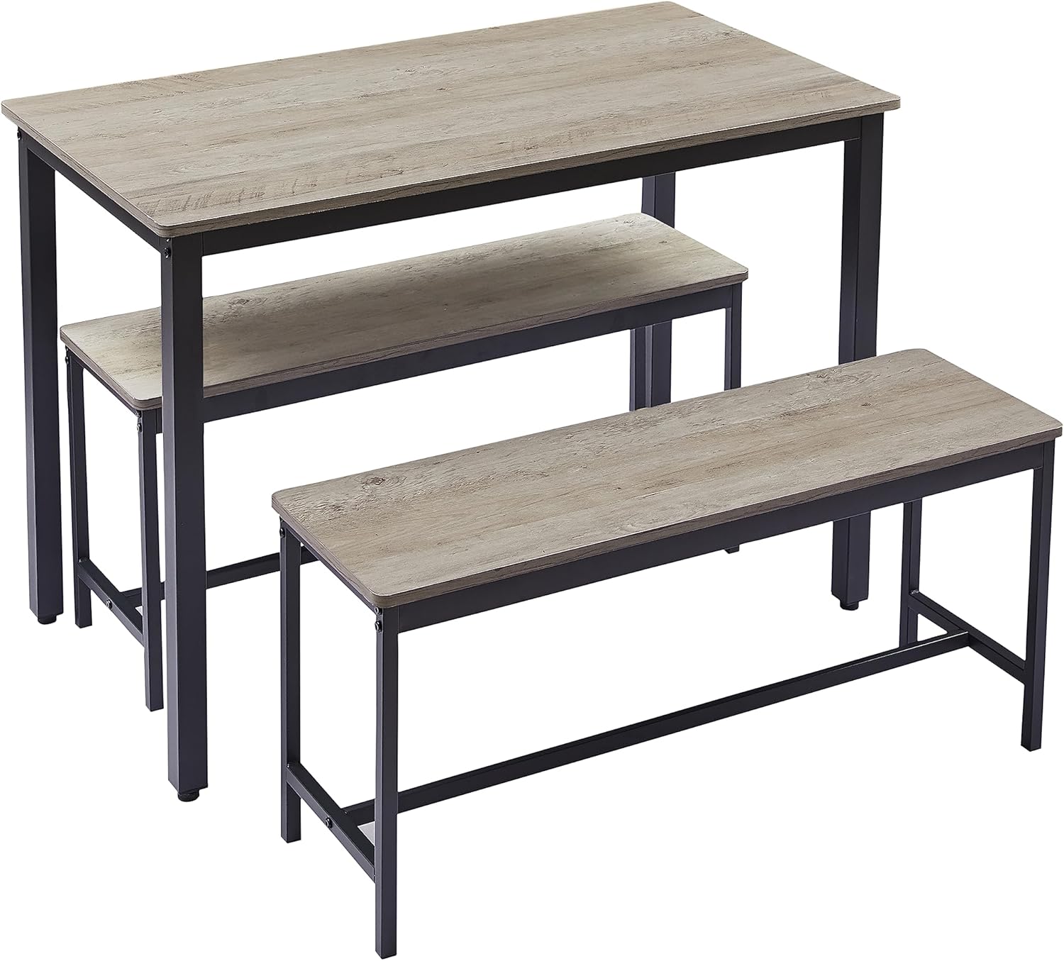43.3 inches, 3-Piece Dining Furniture Set, Kitchen Small Dining Area with 2 Benches and Dining Table, Space Saving for 4 People, Gray and Black