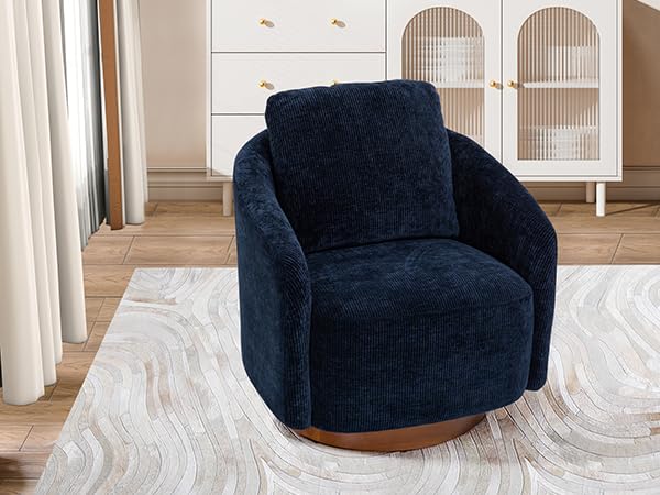 Ivory Chenille Swivel Barrel Chair with Wood Base G693952