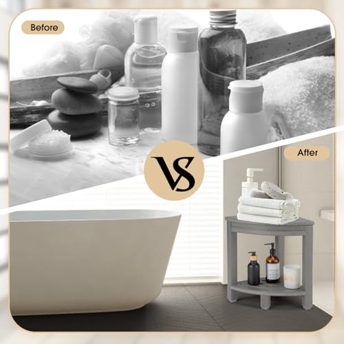 HDPE Corner Shower Stool with Storage Shelf for Bathroom (White) Y87385