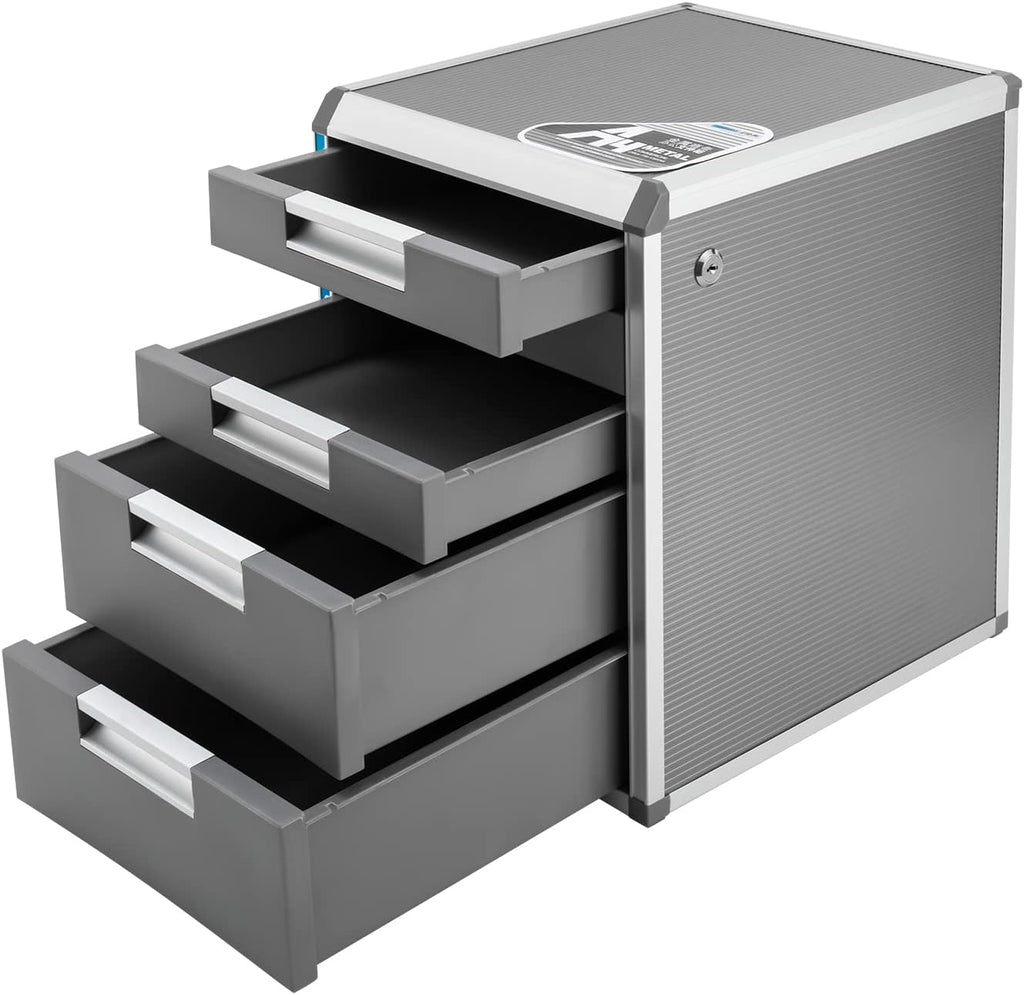 5 Layers Desktop Drawer Organizer with Lock 12.4''×13.8''×16'' Filing Cabinets Organizer Storage Container with Labels Stationery Craft Supplies Office Papers Organizer Drawer for Home Office, Grey