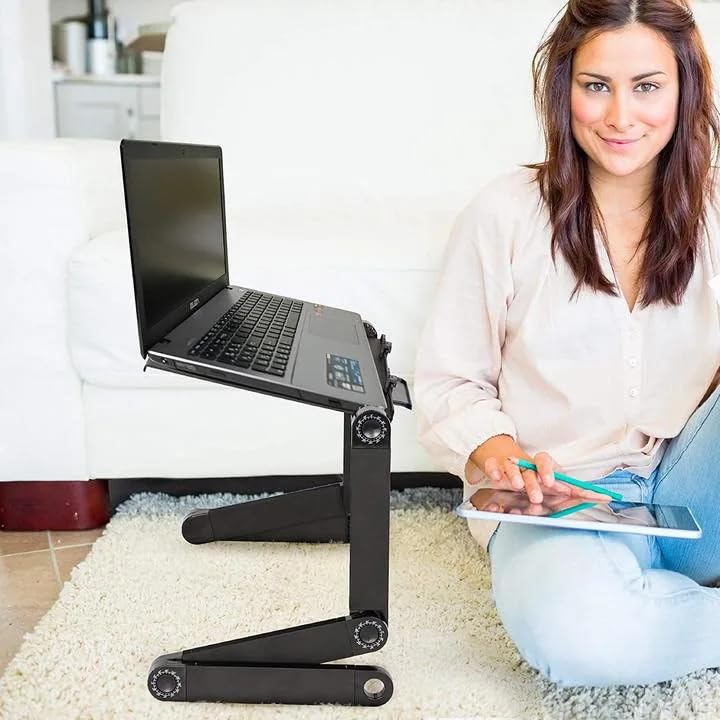 Bosonshop Foldable Aluminum Laptop Desk Adjustable Portable Table Stand with Mouse Pad, Black U9604