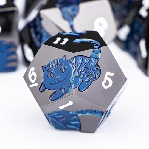 Metal DND Cat Dice 7PCS Polyhedral RPG Dice Set with Gift Case B373640