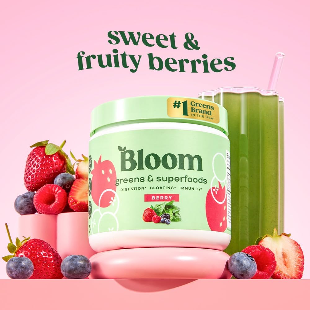 Bloom Nutrition Superfood Greens Powder with Probiotics, Berry + Bovine Colostrum F15806