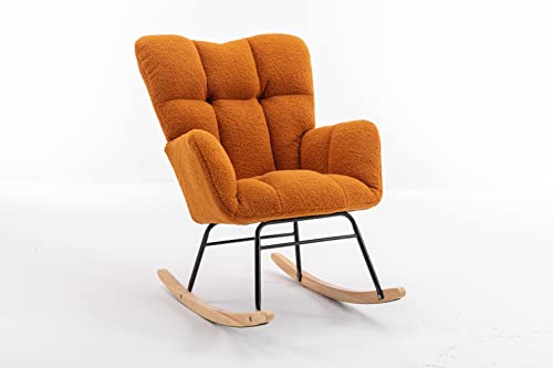 Ivory White Wool Upholstered Glider Rocker with High Backrest G370697