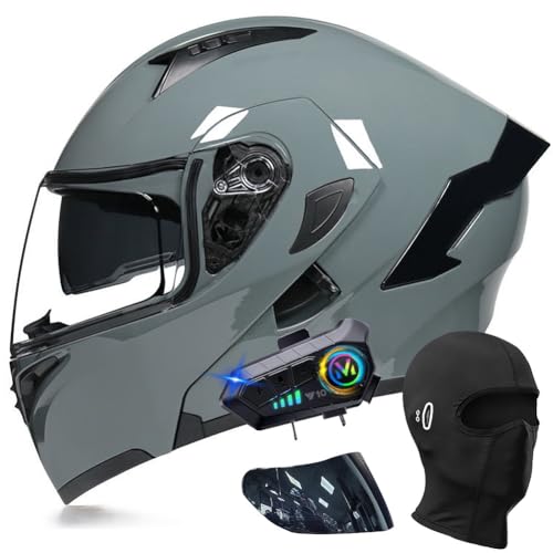 Bluetooth Modular Motorcycle Helmets, DOT Approved Flip Up Full Face Motorcycle Dual Visor Helmet, with Dual Speakers and Microphone, for Adults Men and Women M~XXL