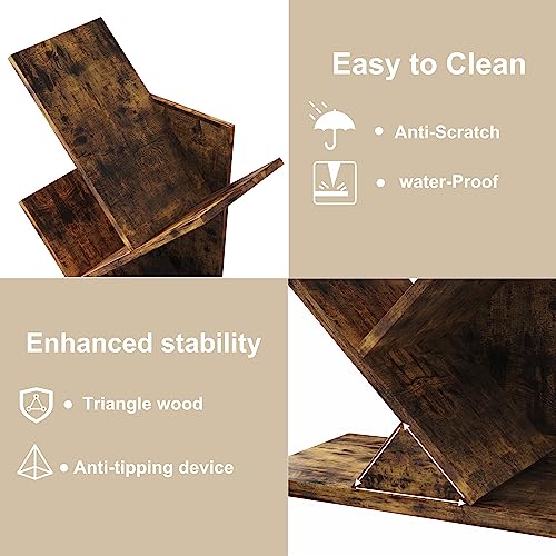 Function Home 9 Tier Tree Bookshelf, Modern Geometric Bookcase, Rustic Brown D254
