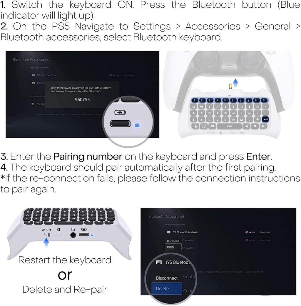 TNP PS5 Chatpad - PS5 Controller Keyboard Attachment, Wireless Compact Keypad with Built-in Speaker I54369