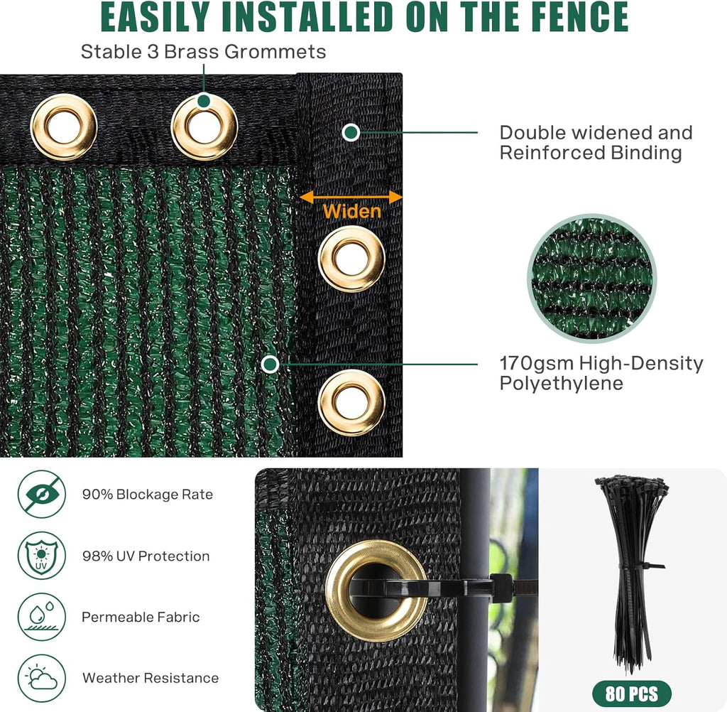 UIRWAY Privacy Fence Screen 6' x 50' Heavy Duty Mesh with Brass Grommets, Green F64108