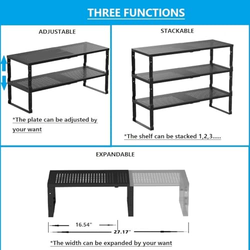 Expandable Stackable Spice Rack Organizer for Kitchen Countertop Cabinet, Metal, 2-Pack Black Medium H21921