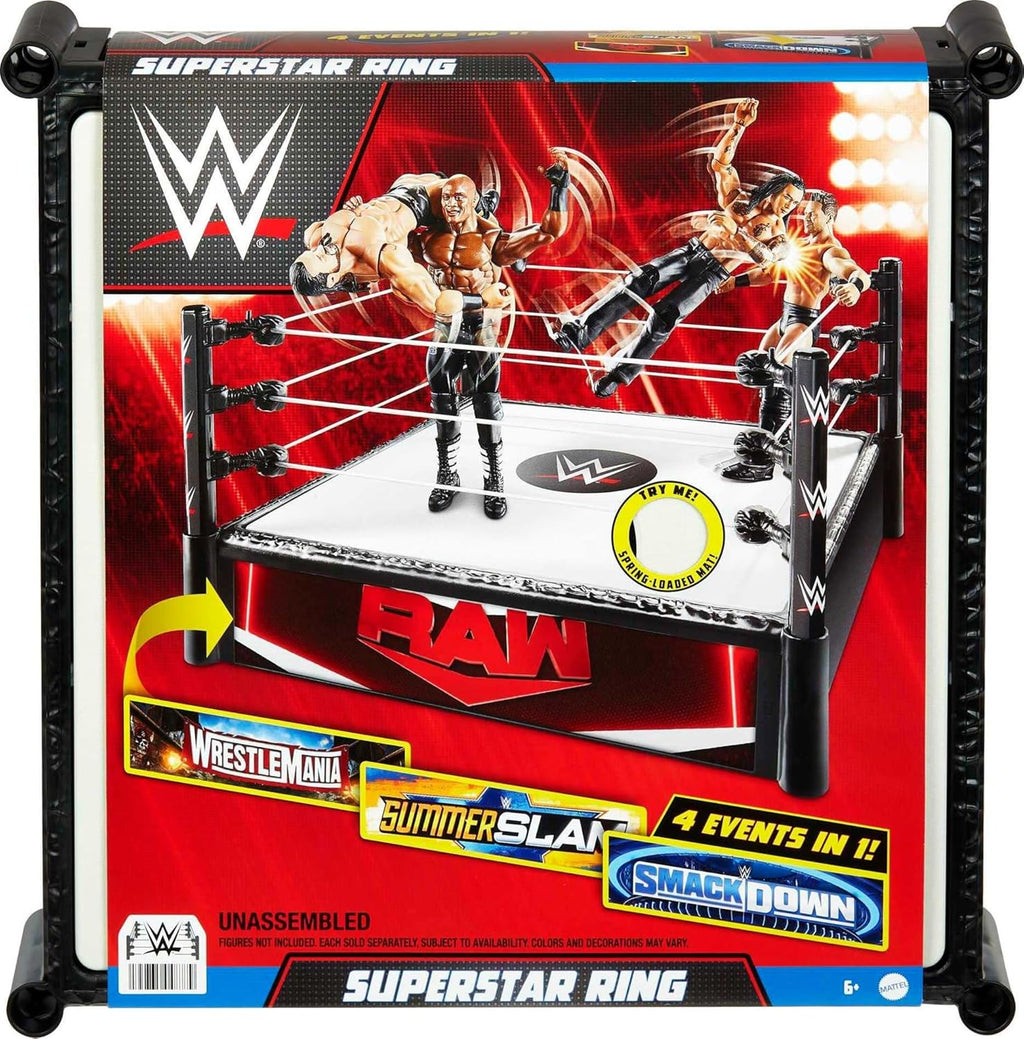 Mattel WWE Superstar Ring Playset with Spring-Loaded Mat, 14-inch F2265