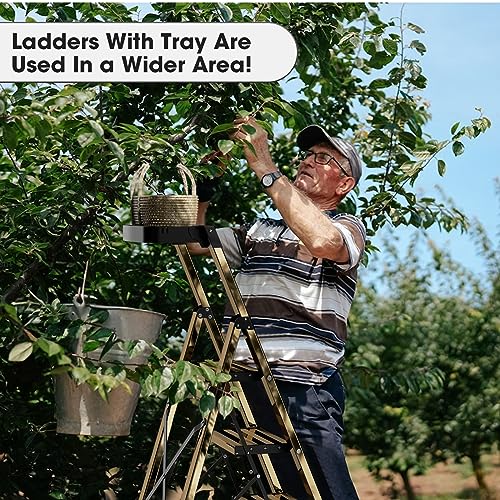 4 Step Folding Ladder with Anti-Slip Pedal, Aluminum, Gold with Tray I29145