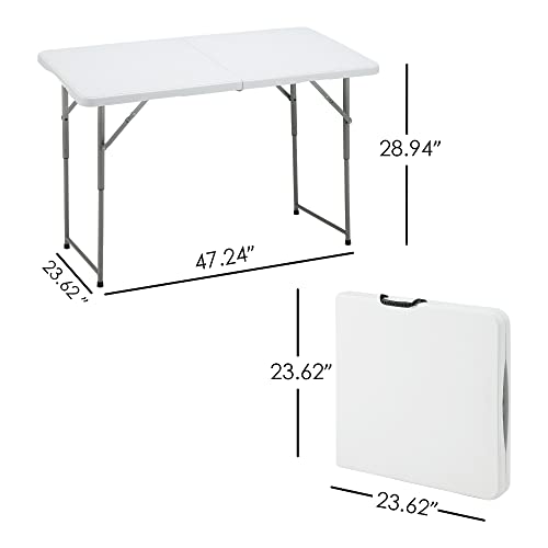 EROMMY Folding Picnic Table, 4ft Portable Plastic with Adjustable Height C1673