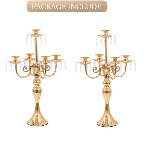 2Pcs 20" Crystal Candelabra Candle Holders for Wedding Centerpiece Decor (Black) O837
