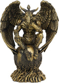 Ebros Gift Sabbatic Goat The Thinker Baphomet Sitting On The Globe Statue 7.75" Tall Baphometh with Pentagram Star Idol Altar Figurine Golden Calf Goat of Mendes Decorative Sculpture