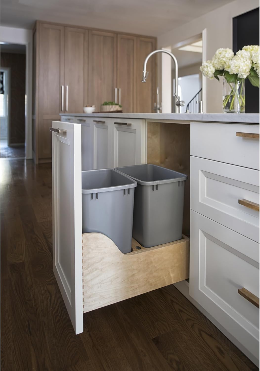 Rev-A-Shelf Pull Out Trash Can for Kitchen Cabinets, 35 Qt, Soft-Close, Silver R9194