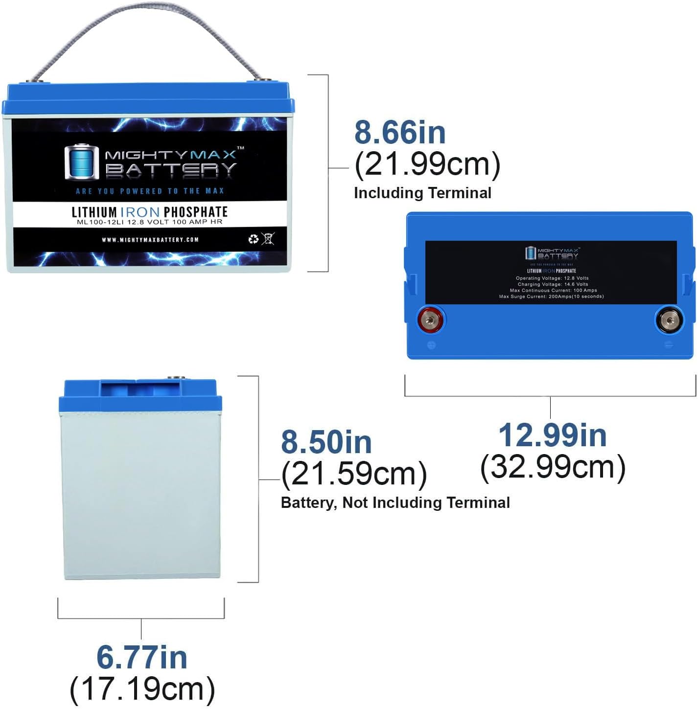 Mighty Max Battery 12V 100AH Lithium Replacement Battery for RV Marine Solar J78874