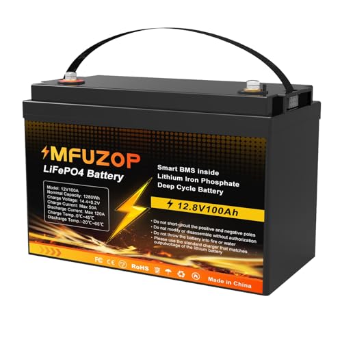 12V 100Ah LiFePO4 Battery, Built-in 100A BMS with Low-Temp Protection, Group 31 Deep Cycle Lithium Battery, Up to 20000 Cycles for RV, Marine, Solar Power, Trolling Motor, Off-Grid Inverter
