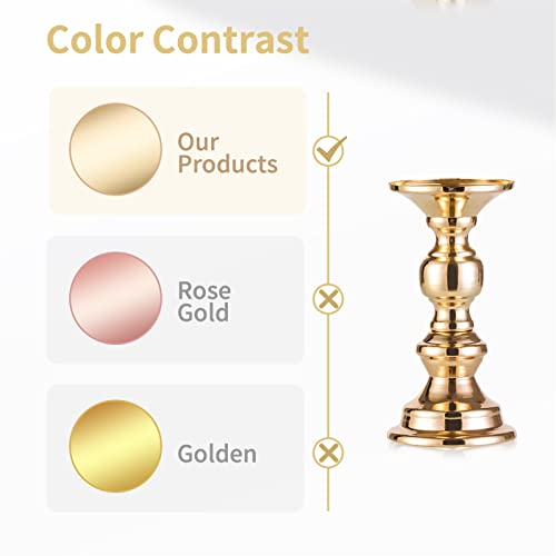 Nuptio Pillar Candle Holders, Metal Candle Holder for Wedding Centerpieces (2 Pcs, Gold) H414