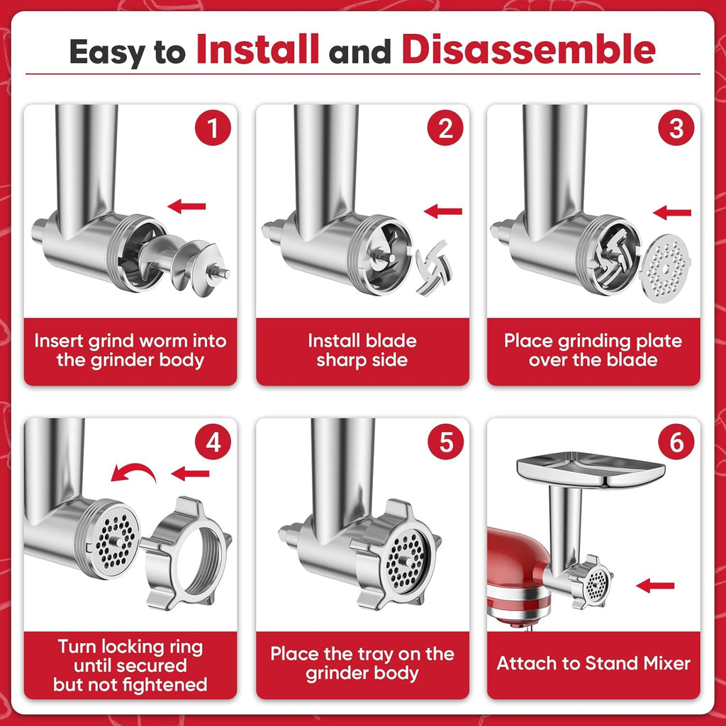 Meat Grinder Attachment for Kitchenaid Stand Mixers with 4 Plates, 3 Tubes, 2 Blades Y133519