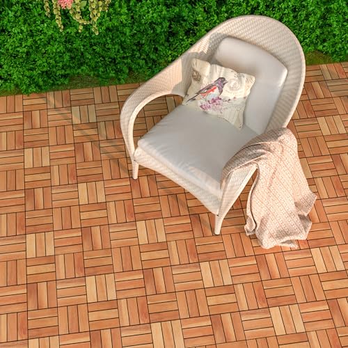 20 Pack Solid Acacia Wood Deck Tiles, Interlocking Outdoor Patio Flooring, 12"x12" Golden Teak Z91235