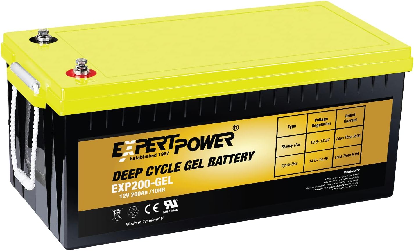 ExpertPower Deep Cycle 12V 200AH VRLA GEL Battery, Service Life Over 2000 Cycles, Maintenance Free, for Solar, RV, Cabin, Shed, Marine and More