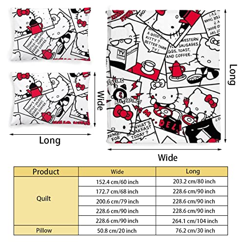 DIEZ Kawaii Bedding Set for Girls, Cat Kitty Printed Quilt Cover with 2 Pillowcases P2691