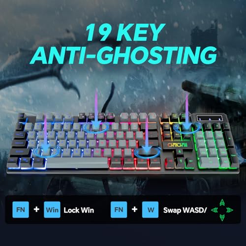 CHONCHOW Gaming Keyboard and Mouse Combo, Rainbow LED Backlit, 104 Keys, USB Wired Y96467