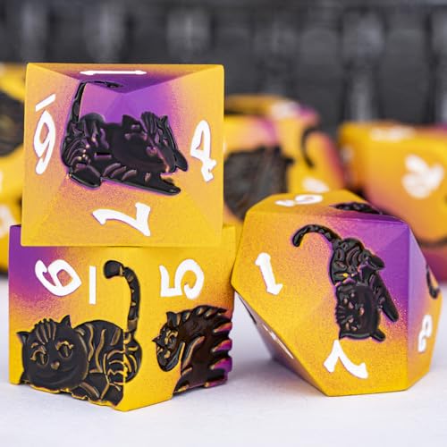 Metal DND Cat Dice 7PCS Polyhedral RPG Dice Set with Gift Case B373640