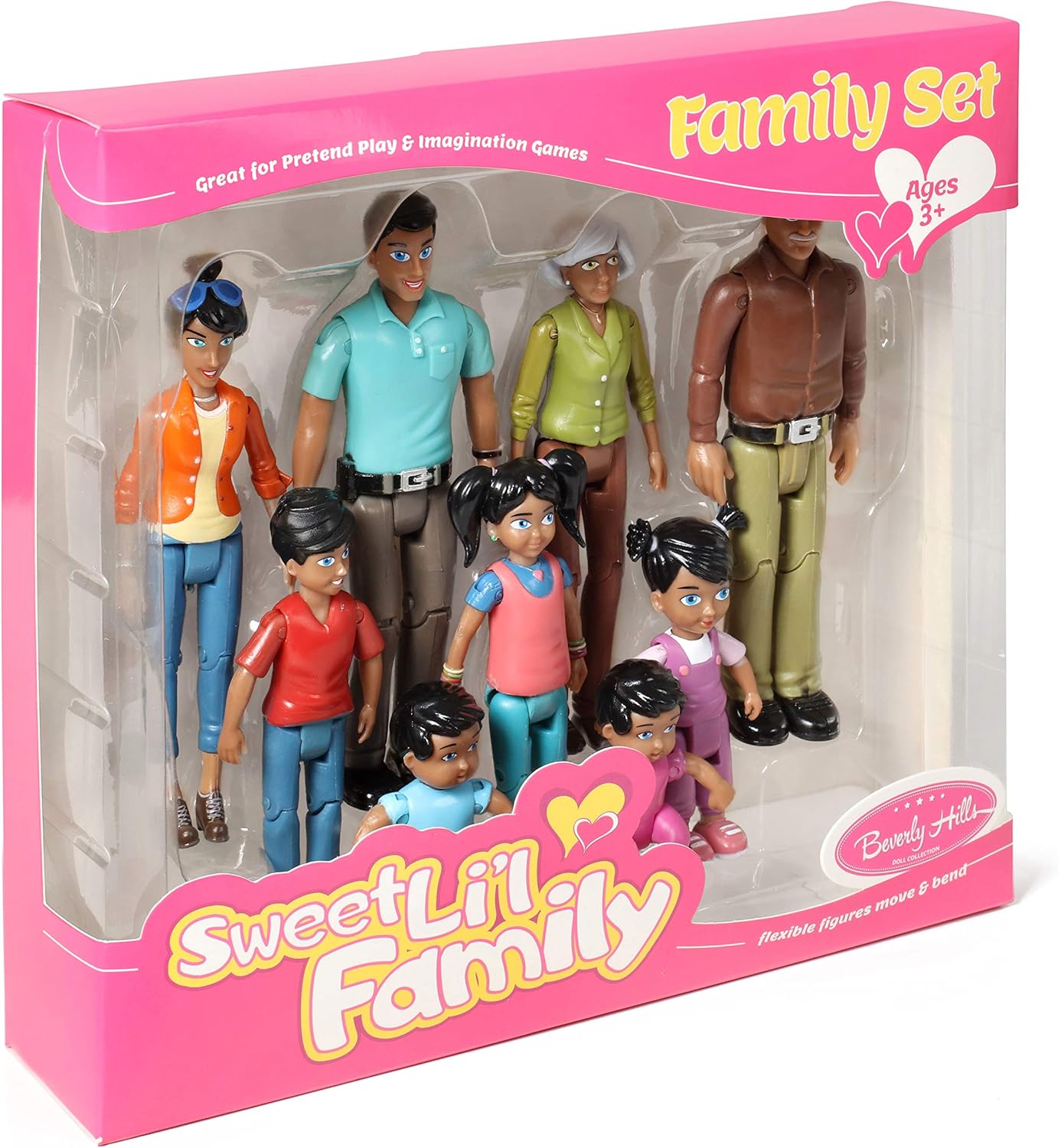 Beverly Hills Doll Collection Sweet Li'l Family Hispanic Dollhouse People Set of 9 B950158