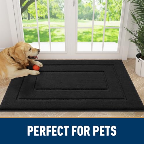 smiry Dog Door Mat for Muddy Paws Indoor Entrance, Washable Low-Profile Doormat, Grey 36x24 Inches K88529